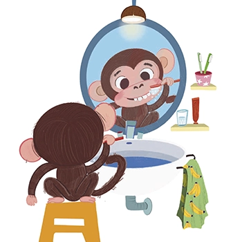 Imagen del cuento Mono Coco pierde el chupete: rutina para lavarse los dientes