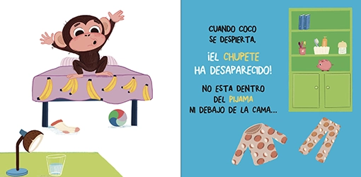 Ilustración del libro para dejar el chupete: Mono Coco pierde el chupete