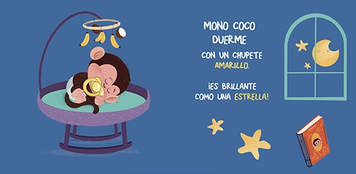 Ilustración del cuento sobre cuando quitar el chupete: Mono coco pierde el chupete