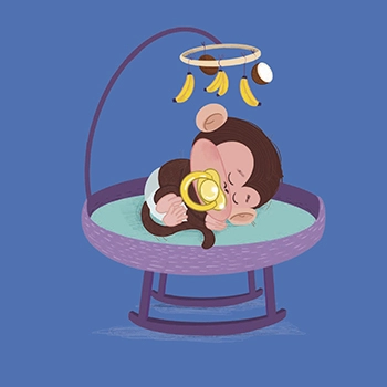 Ilustración de cuentos para bebes: Mono Coco pierde el chupete