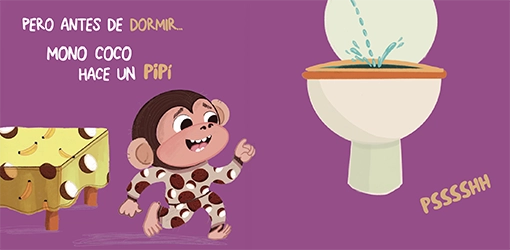 Ilustración del cuento sobre como quitar el pañal: Mono Coco se quita el pañal